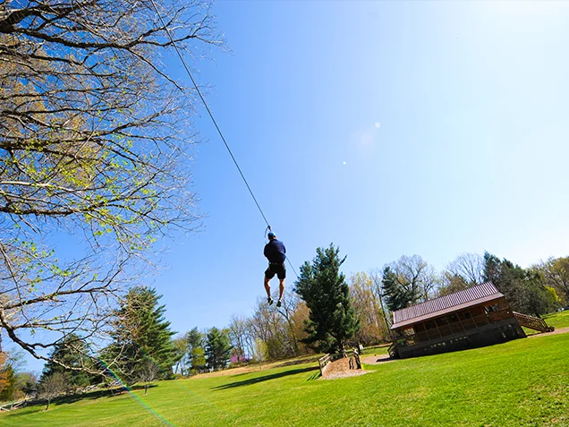 Man ziplining at Go Ape zipline Rockville