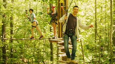 Man climbing treetop adventure