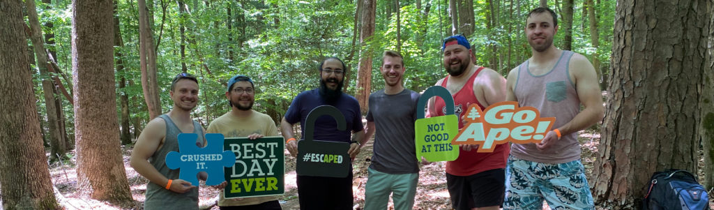 A team celebrating after escaping