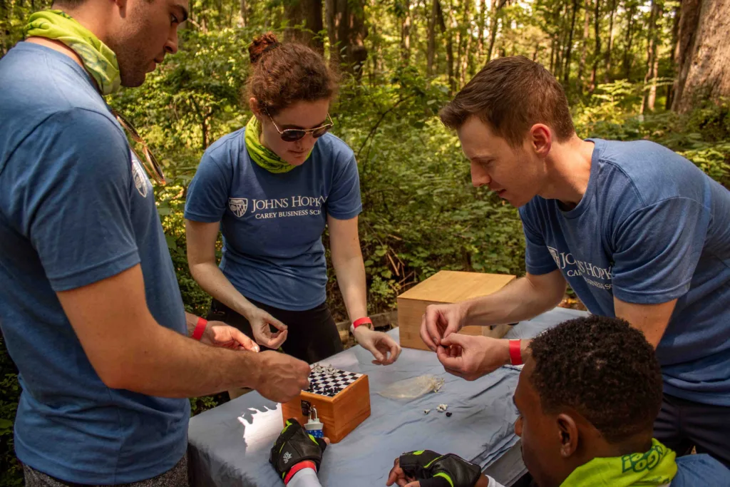 A group works together to solve a puzzle